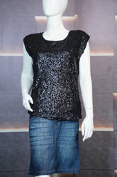 Women'S Party Top with Sequins And a Fitted Design Black